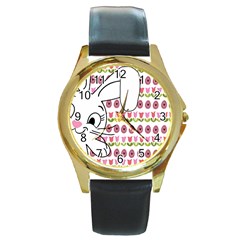 Easter Bunny  Round Gold Metal Watch by Valentinaart