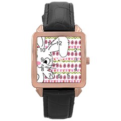 Easter Bunny  Rose Gold Leather Watch  by Valentinaart