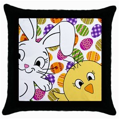 Easter Bunny And Chick  Throw Pillow Case (black) by Valentinaart