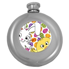 Easter Bunny And Chick  Round Hip Flask (5 Oz) by Valentinaart