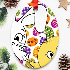 Easter Bunny And Chick  Oval Ornament (two Sides) by Valentinaart