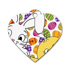 Easter Bunny And Chick  Dog Tag Heart (one Side) by Valentinaart