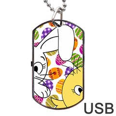 Easter Bunny And Chick  Dog Tag Usb Flash (two Sides) by Valentinaart