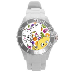 Easter Bunny And Chick  Round Plastic Sport Watch (l) by Valentinaart