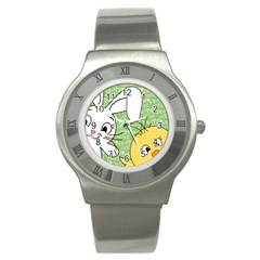 Easter Bunny And Chick  Stainless Steel Watch by Valentinaart