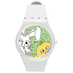 Easter Bunny And Chick  Round Plastic Sport Watch (m) by Valentinaart