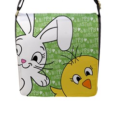 Easter Bunny And Chick  Flap Messenger Bag (l)  by Valentinaart