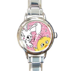 Easter Bunny And Chick  Round Italian Charm Watch by Valentinaart