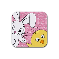 Easter Bunny And Chick  Rubber Coaster (square)  by Valentinaart