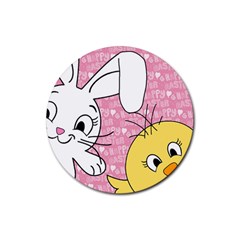 Easter Bunny And Chick  Rubber Coaster (round)  by Valentinaart