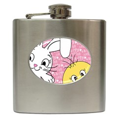 Easter Bunny And Chick  Hip Flask (6 Oz) by Valentinaart