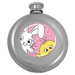 Easter bunny and chick  Round Hip Flask (5 oz) Front