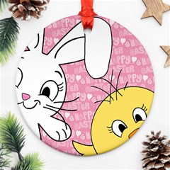 Easter Bunny And Chick  Round Ornament (two Sides) by Valentinaart