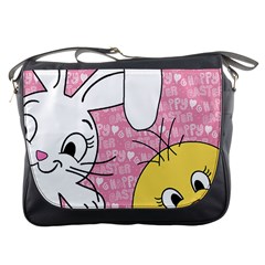 Easter Bunny And Chick  Messenger Bags by Valentinaart