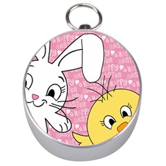 Easter Bunny And Chick  Silver Compasses by Valentinaart