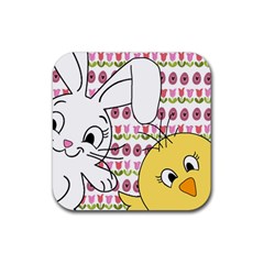 Easter Bunny And Chick  Rubber Coaster (square)  by Valentinaart