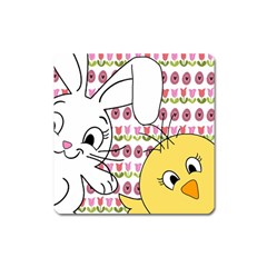 Easter Bunny And Chick  Square Magnet by Valentinaart