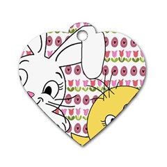 Easter Bunny And Chick  Dog Tag Heart (one Side) by Valentinaart