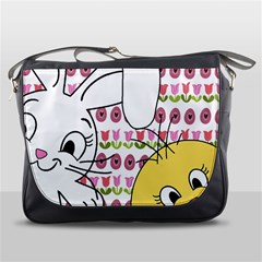 Easter Bunny And Chick  Messenger Bags by Valentinaart