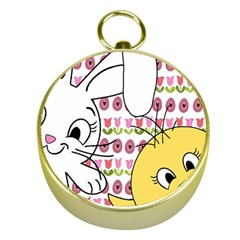 Easter Bunny And Chick  Gold Compasses by Valentinaart