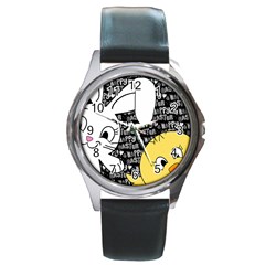 Easter Bunny And Chick  Round Metal Watch by Valentinaart