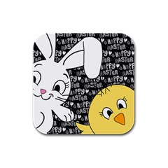 Easter Bunny And Chick  Rubber Square Coaster (4 Pack)  by Valentinaart