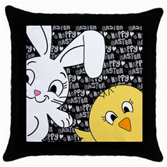 Easter Bunny And Chick  Throw Pillow Case (black) by Valentinaart