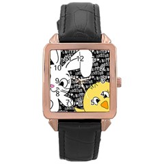 Easter Bunny And Chick  Rose Gold Leather Watch 