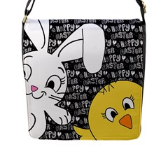 Easter Bunny And Chick  Flap Messenger Bag (l)  by Valentinaart