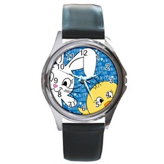 Easter Bunny And Chick  Round Metal Watch by Valentinaart