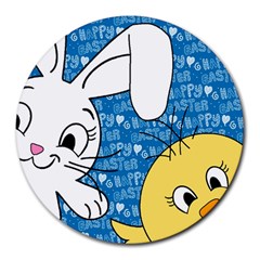 Easter Bunny And Chick  Round Mousepads by Valentinaart