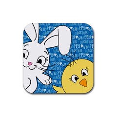 Easter Bunny And Chick  Rubber Coaster (square)  by Valentinaart