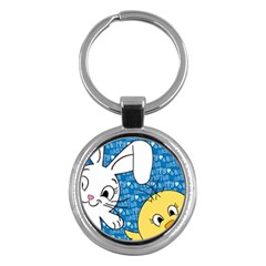 Easter Bunny And Chick  Key Chains (round)  by Valentinaart