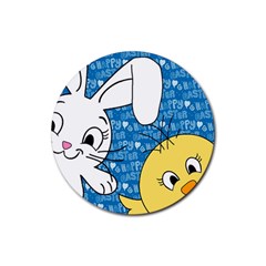 Easter Bunny And Chick  Rubber Round Coaster (4 Pack)  by Valentinaart