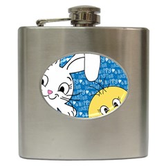 Easter Bunny And Chick  Hip Flask (6 Oz) by Valentinaart