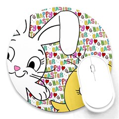 Easter Bunny And Chick  Round Mousepads by Valentinaart