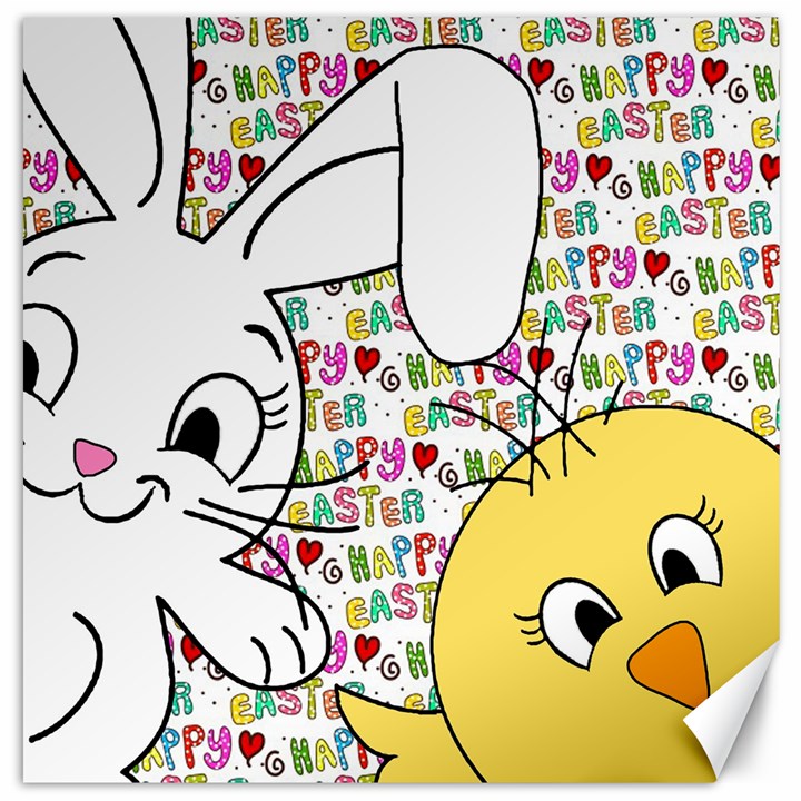 Easter bunny and chick  Canvas 20  x 20  