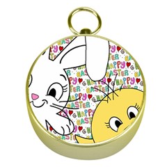 Easter Bunny And Chick  Gold Compasses by Valentinaart