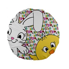 Easter Bunny And Chick  Standard 15  Premium Flano Round Cushions by Valentinaart