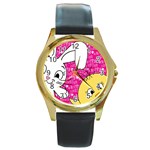 Easter bunny and chick  Round Gold Metal Watch Front