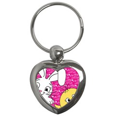 Easter Bunny And Chick  Key Chains (heart)  by Valentinaart