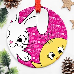 Easter Bunny And Chick  Round Ornament (two Sides) by Valentinaart