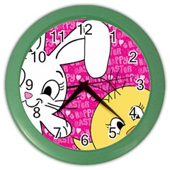 Easter Bunny And Chick  Color Wall Clocks by Valentinaart