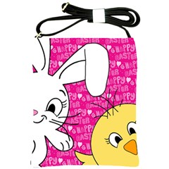 Easter Bunny And Chick  Shoulder Sling Bags by Valentinaart