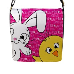 Easter Bunny And Chick  Flap Messenger Bag (l)  by Valentinaart