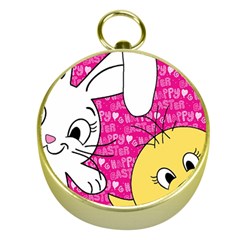 Easter Bunny And Chick  Gold Compasses by Valentinaart