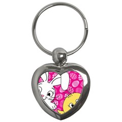 Easter Bunny And Chick  Key Chains (heart)  by Valentinaart