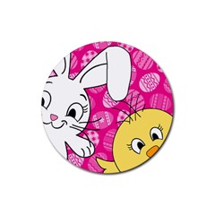 Easter Bunny And Chick  Rubber Coaster (round)  by Valentinaart