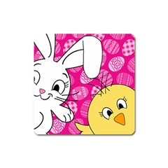 Easter Bunny And Chick  Square Magnet by Valentinaart