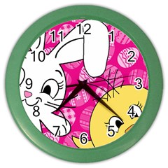 Easter Bunny And Chick  Color Wall Clocks by Valentinaart